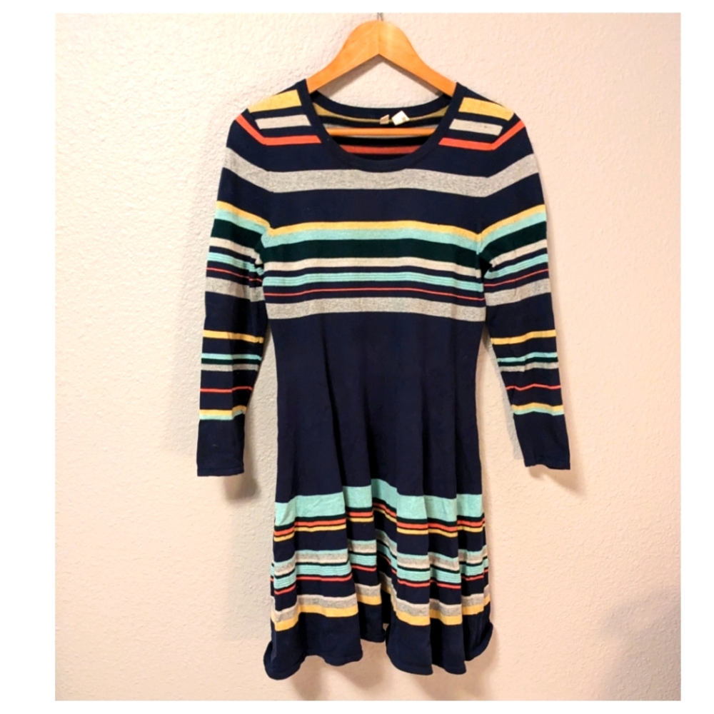 Anthropologie Moth Multicolored Luca Sweater Dress Striped Scoop Neck Sz M